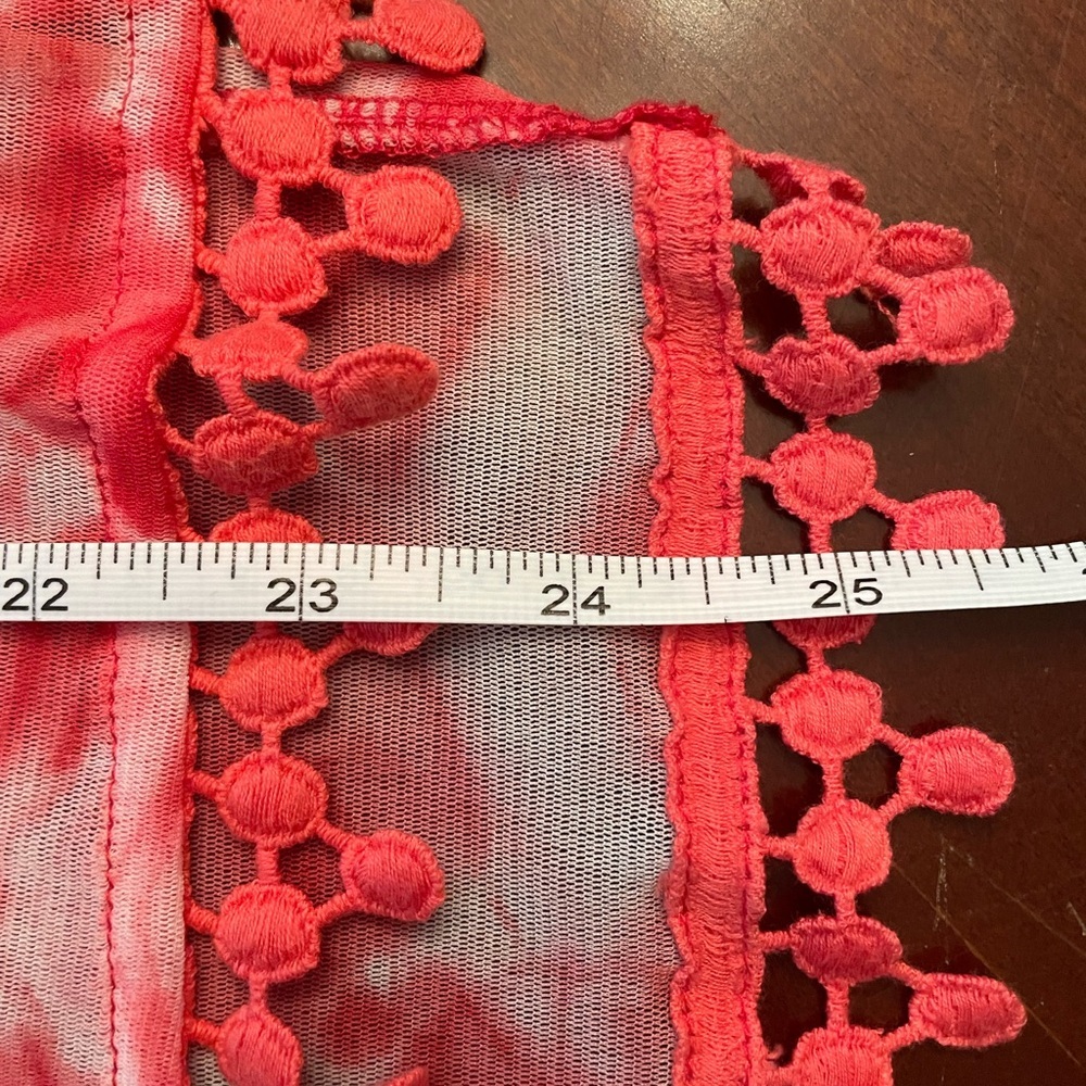 INC. woman’s sheer tie‎ dye top with ball fringe trimming, size medium - Picture 9 of 9